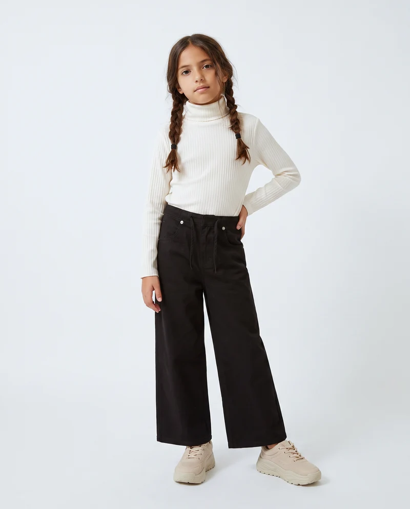 Pantalone gamba larga in cotone drill - Nero