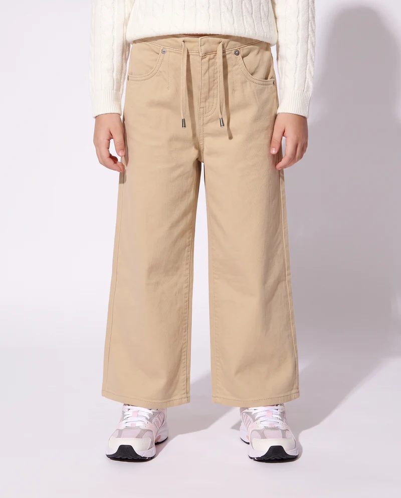 Pantalone gamba larga in cotone drill - Beige