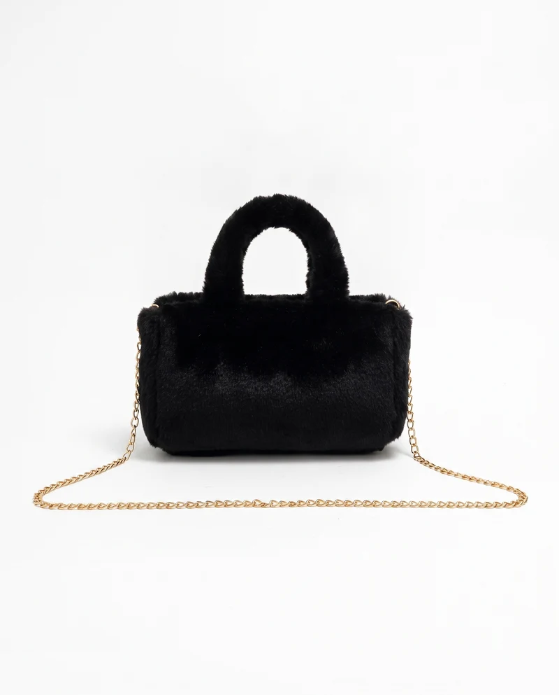 Borsa bauletto in finta pelliccia - Nero