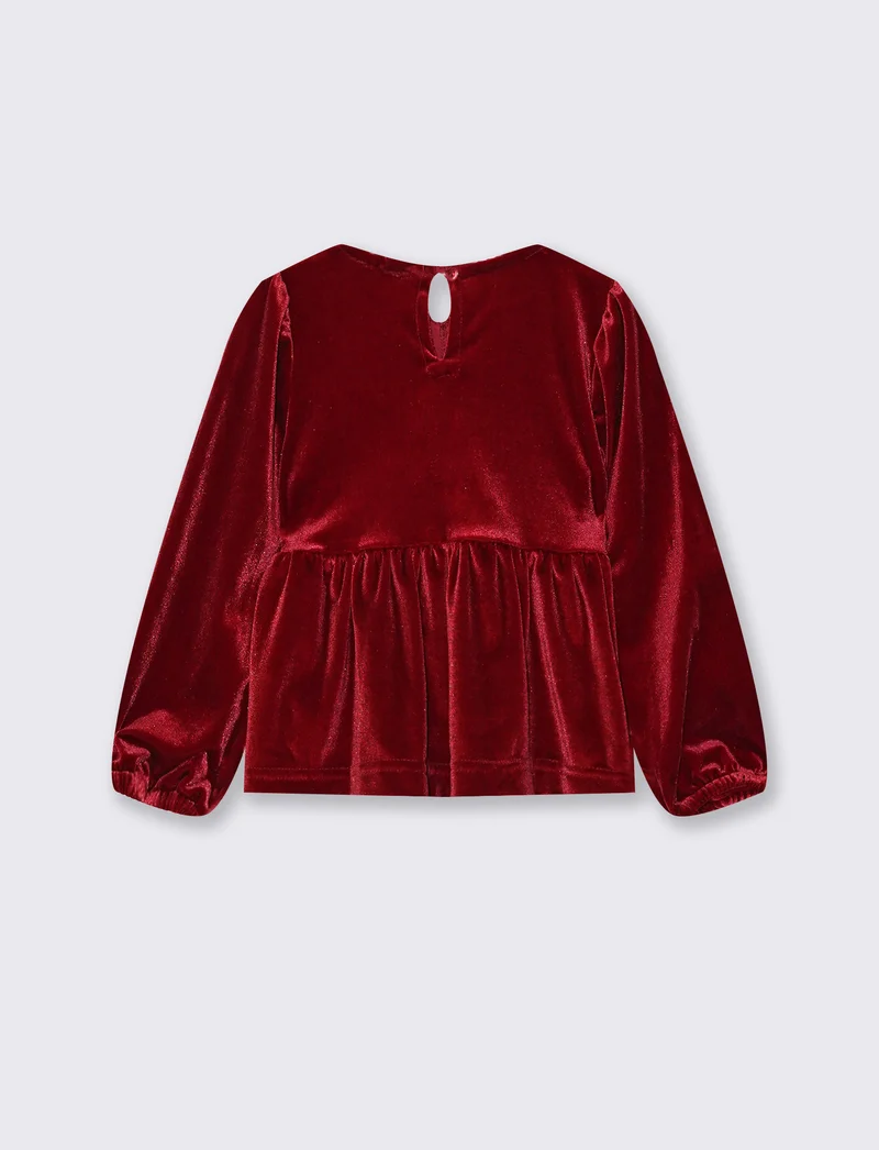 Maglietta in velluto con fiocchi eleganti - Rosso