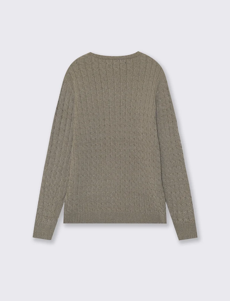 Maglia girocollo a trecce in ciniglia - Beige