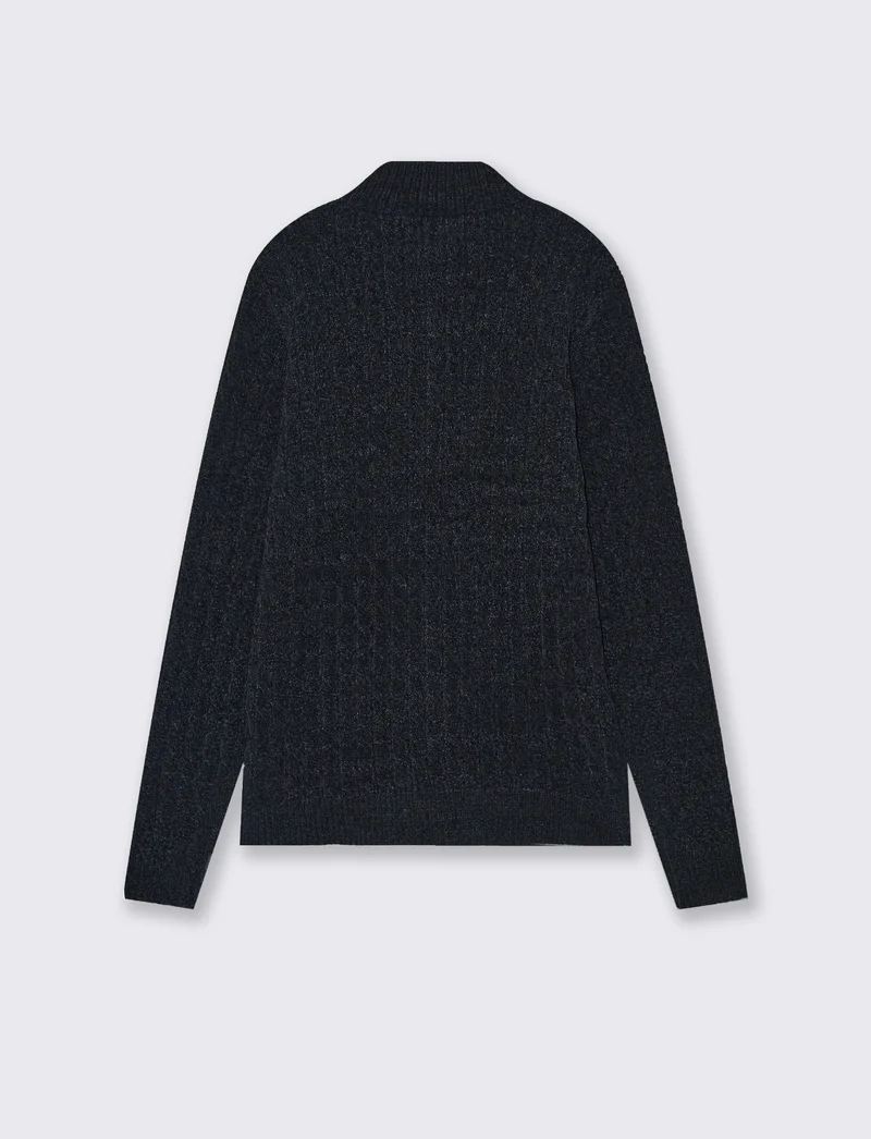 Maglia lupetto in ciniglia con cerniera - Blu