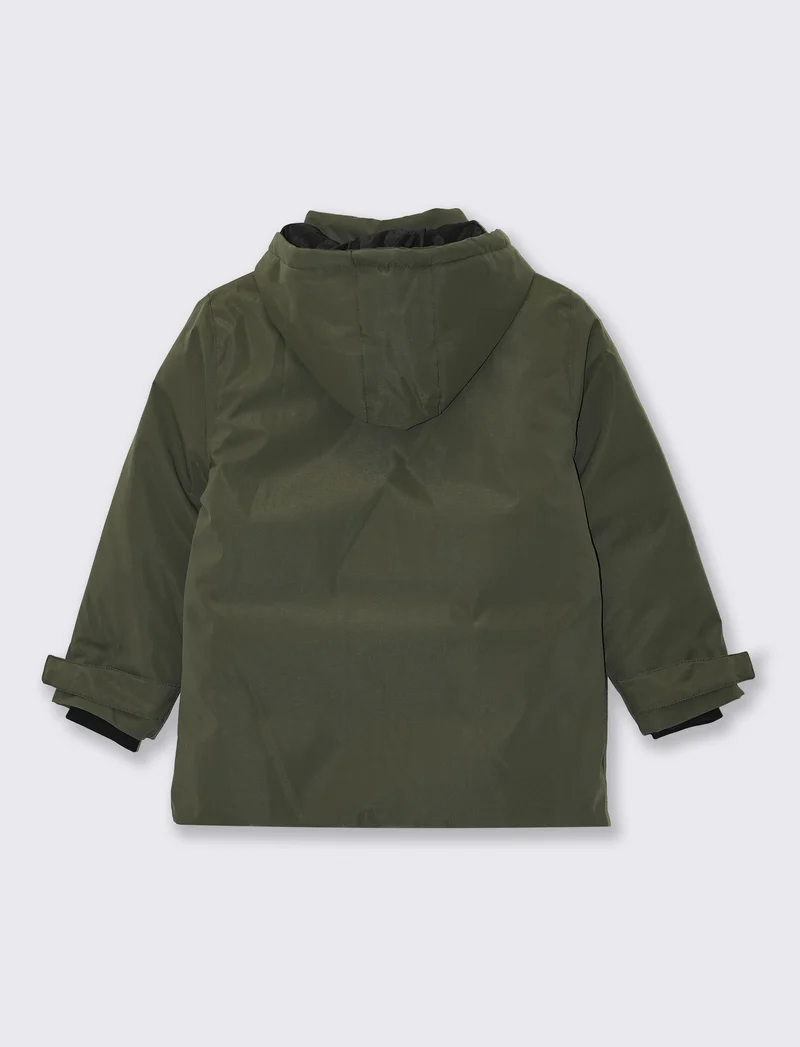Giaccone imbottito con cappuccio e zip - Verde