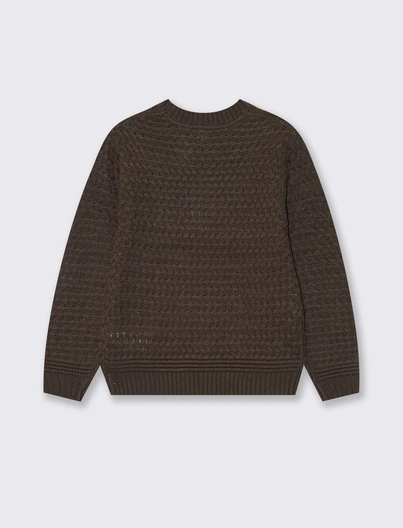 Maglia girocollo a trecce per inverno - Marrone