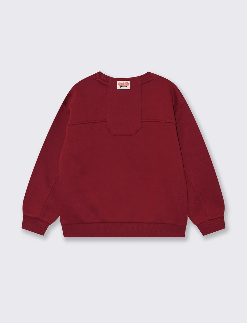 Felpa loose con maxi stampa e girocollo - Bordeaux
