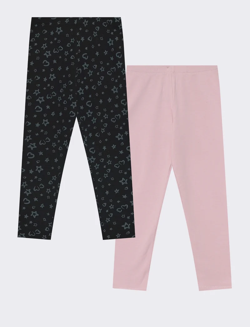 Leggings 2-pack con motivi stampati - Rosa polvere