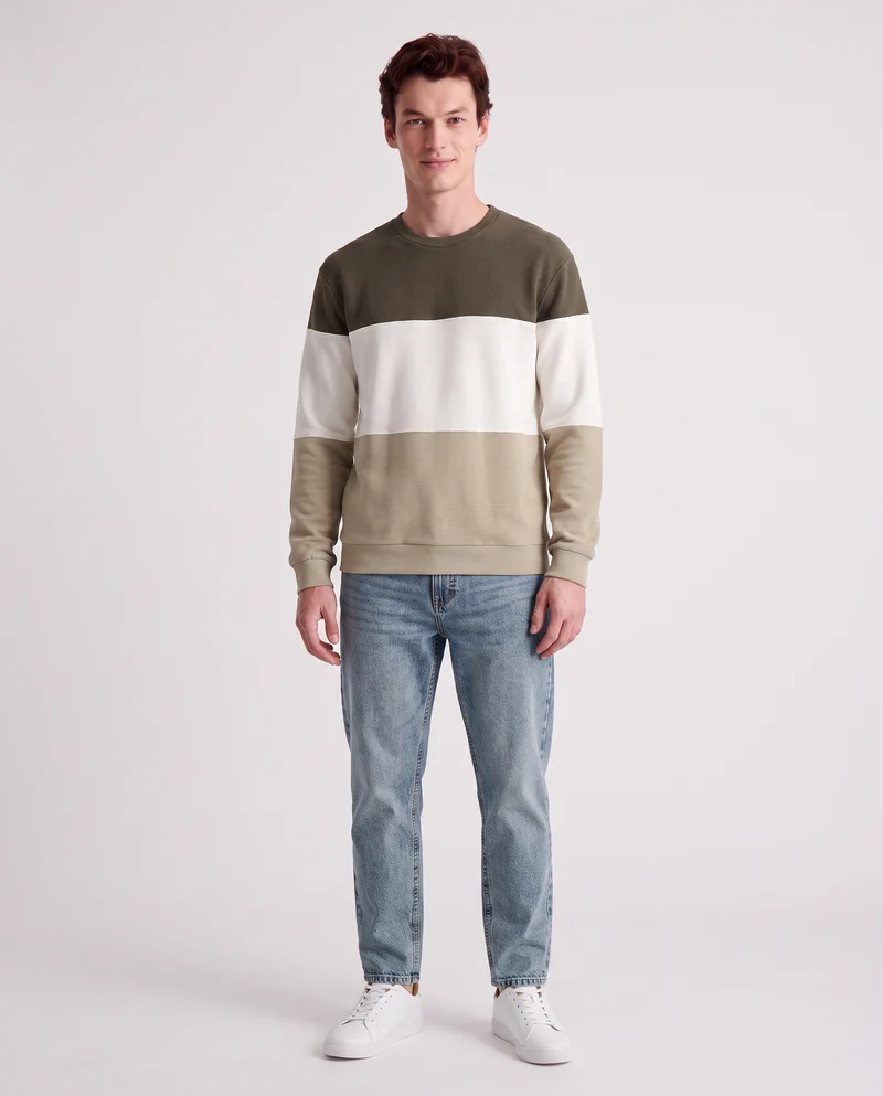 Felpa uomo a fasce in cotone ottoman - Beige