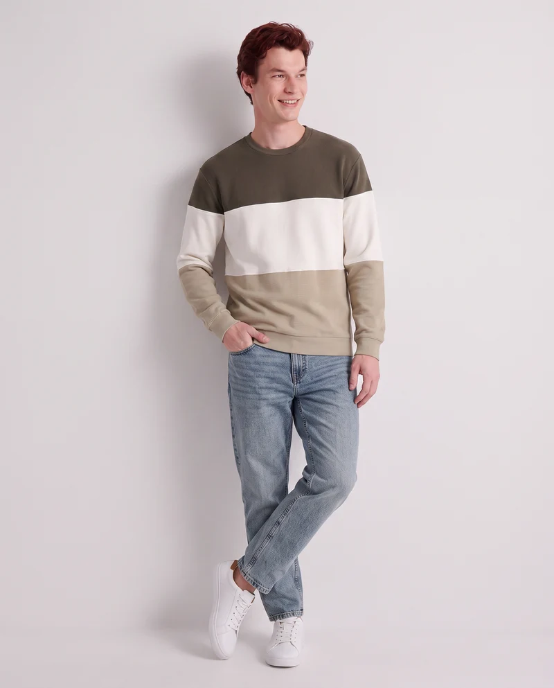 Felpa uomo a fasce in cotone ottoman - Beige