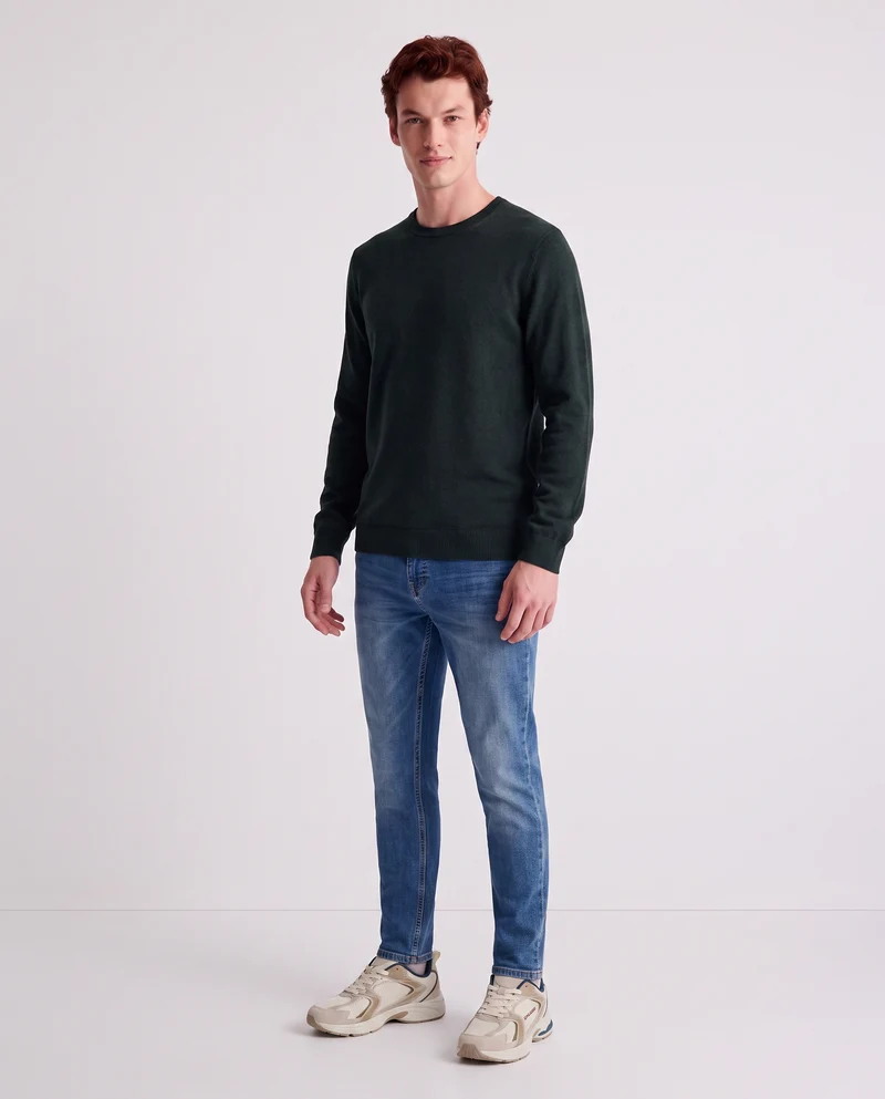 Maglia Girocollo Basic in Filato Comfort - Verde scuro