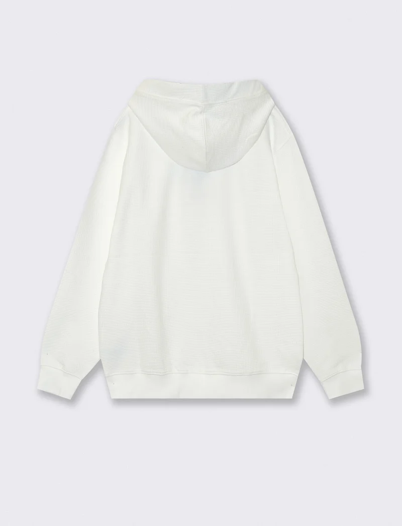 Felpa Jacquard con Cappuccio e Stampa - Bianco