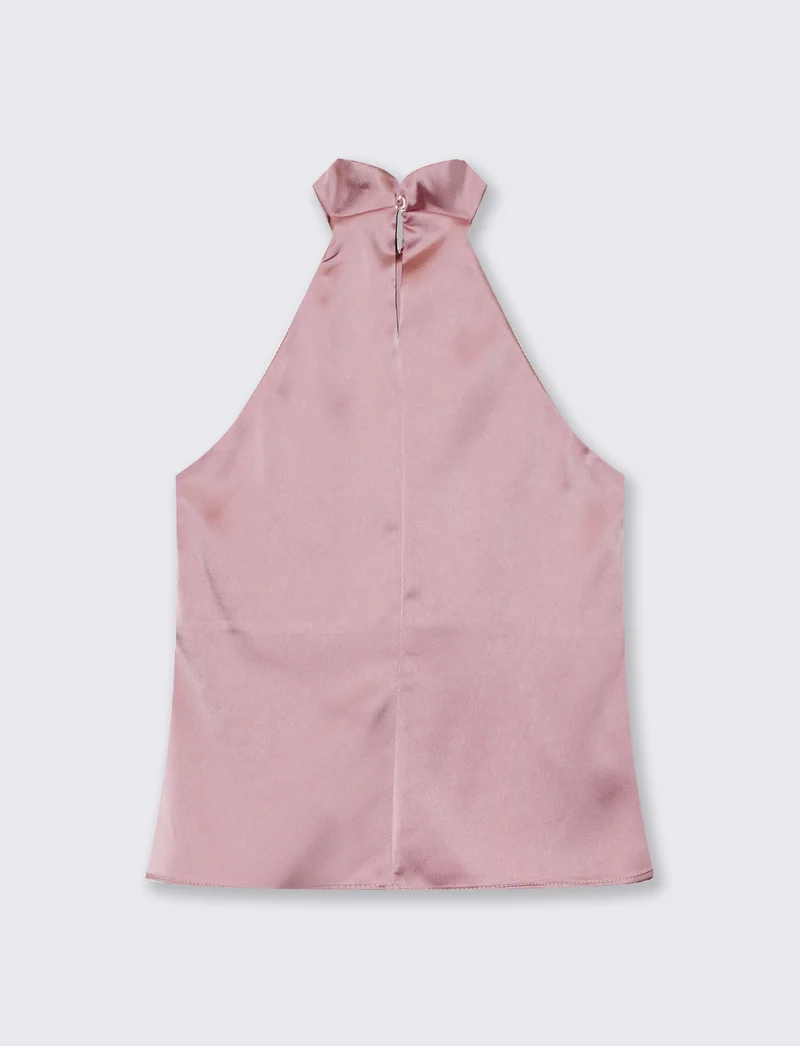 Top in raso con scollo americano e rouche frontale - Rosa antico