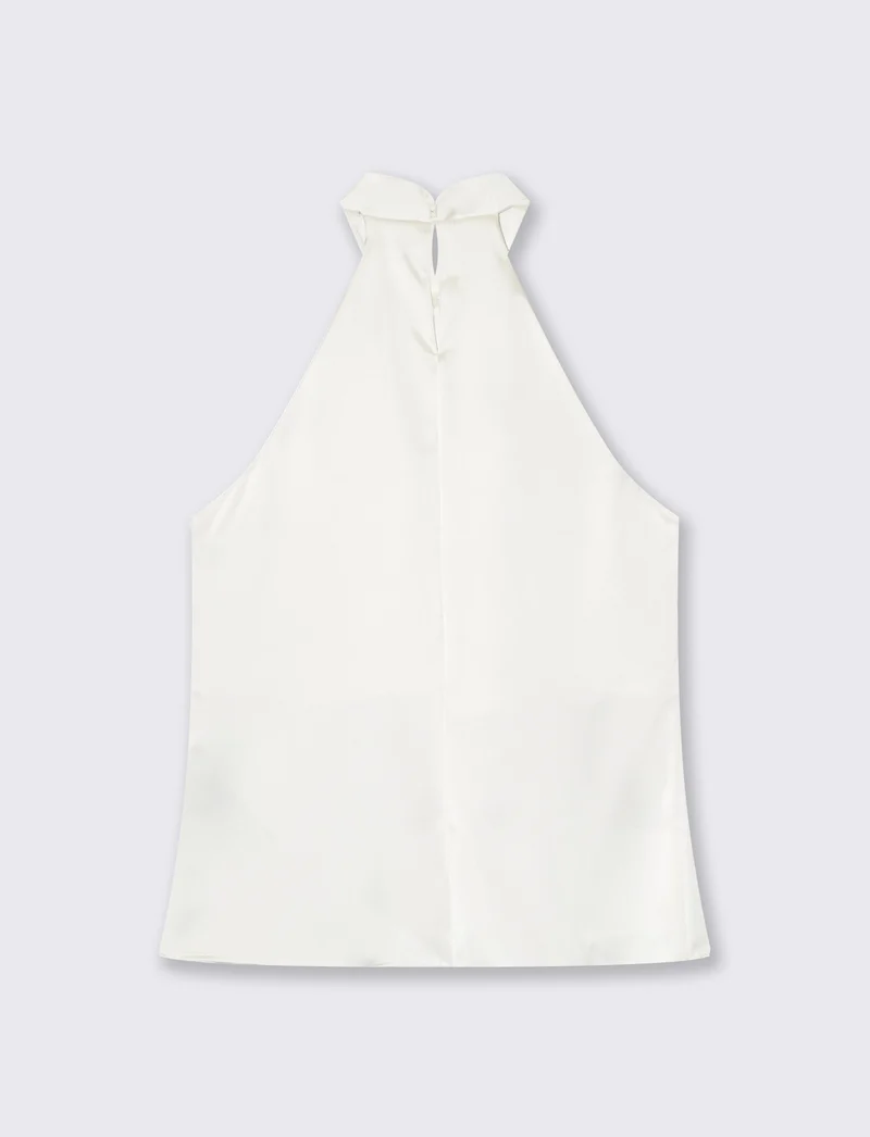 Top in raso con scollo americano e rouche frontale - Bianco latte