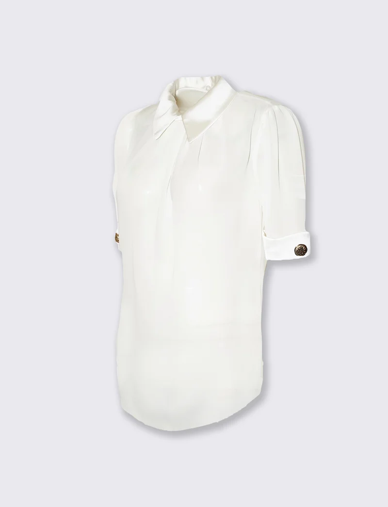 Casacca mezza manica con collo in raso e bottoni oro vintage - Bianco