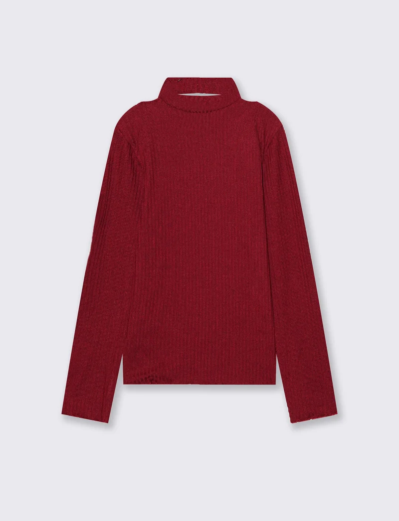 T-Shirt manica lunga bambina con scollo - Bordeaux