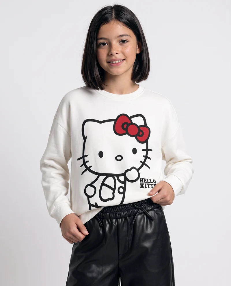 Felpa girocollo con stampa Hello Kitty - Bianco