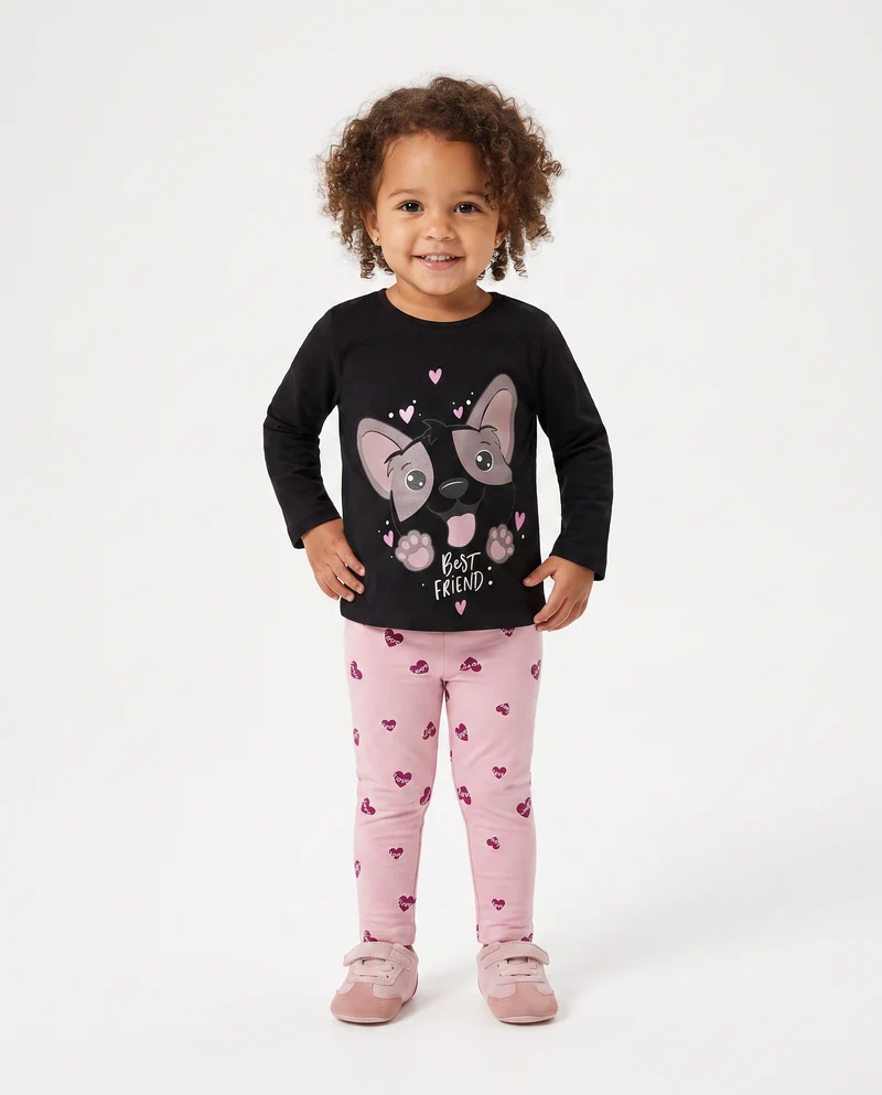 Leggings in jersey con stampa all over - Rosa
