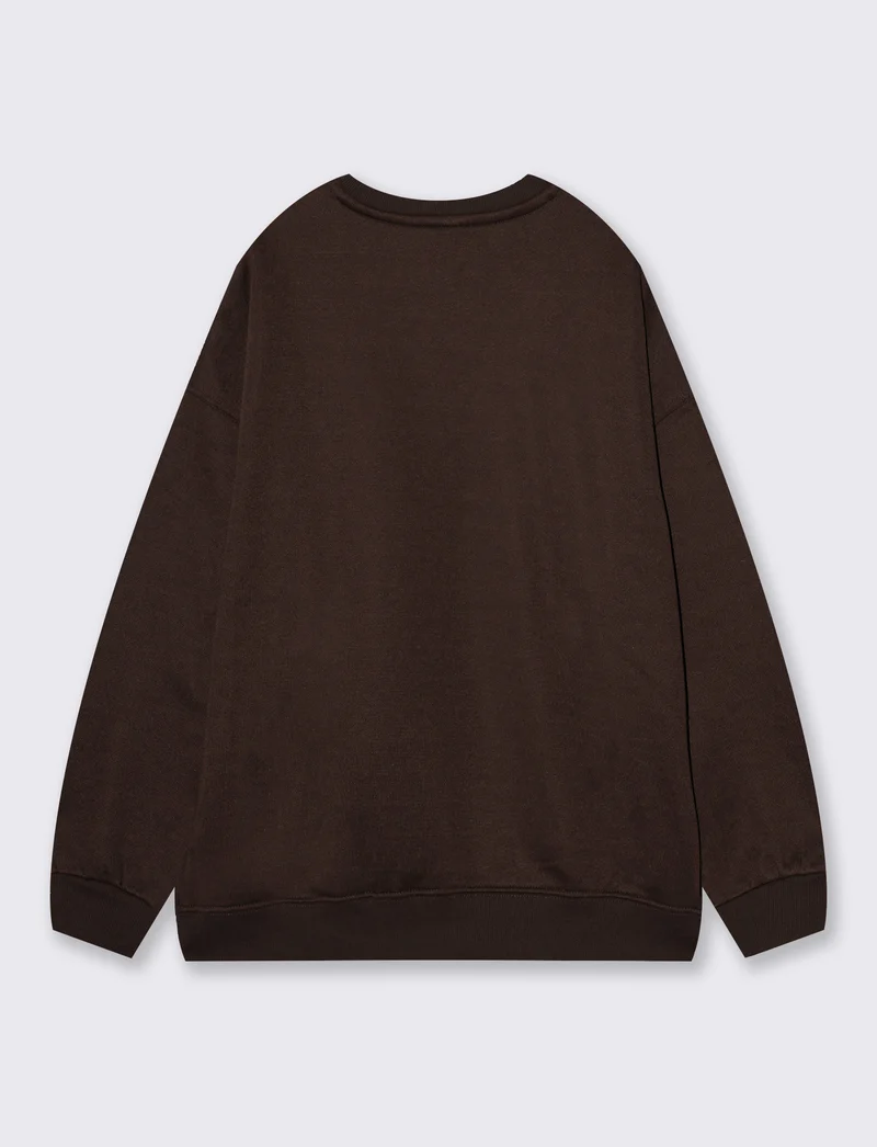 Felpa oversize basica con girocollo - Moro