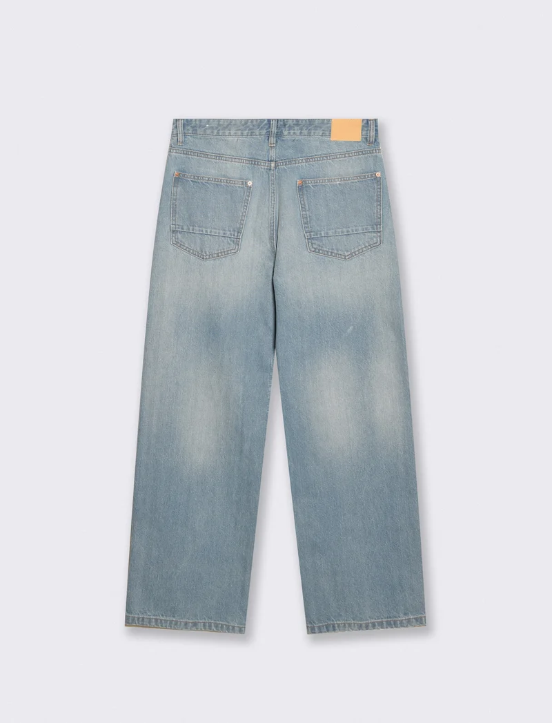Jeans Wide Leg Denim Blu Medio Slavato - Denim