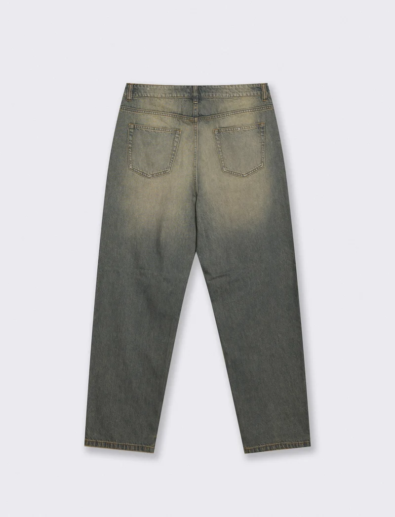 Jeans Baggy Fit Blu Sabbiato Effetto Slavato - Denim