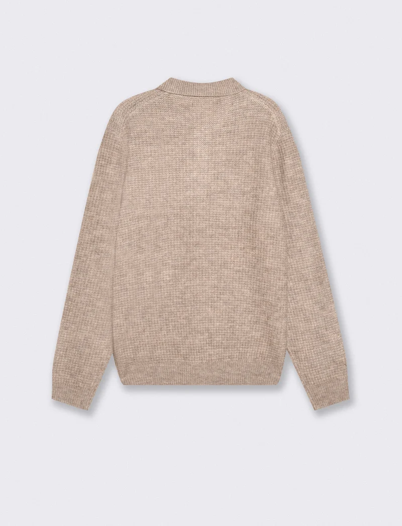 Maglia Polo Jacquard con Colletto Francese - Beige