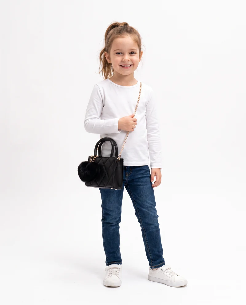 Borsetta bambina trapuntata con cuore plush - Nero