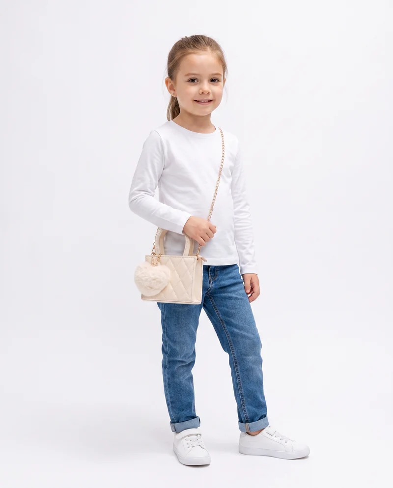 Borsetta bambina trapuntata con cuore plush - Beige