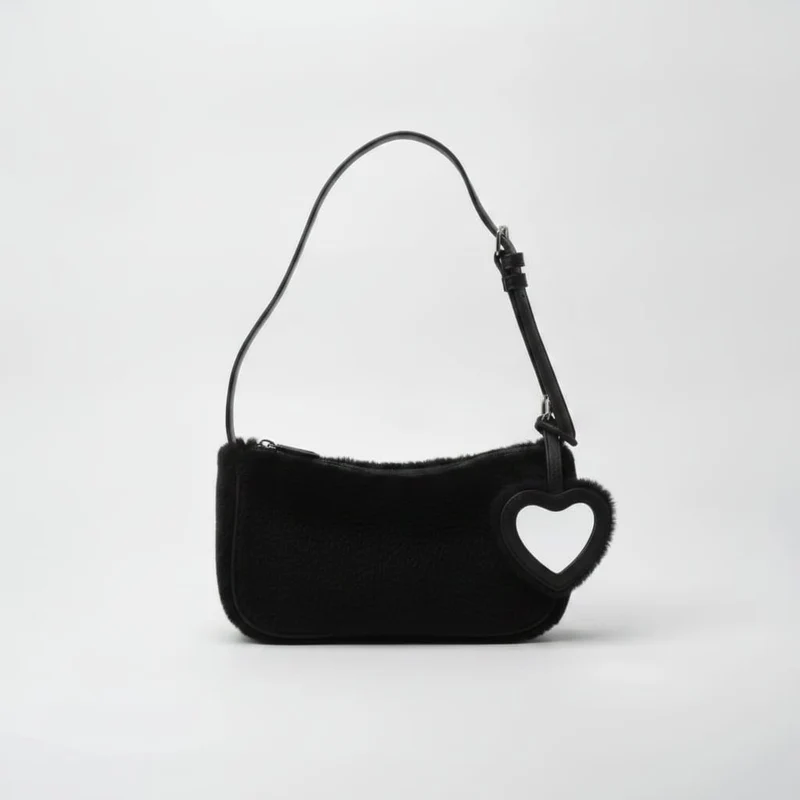 Pochette bambina in pelliccia con specchietto - Nero