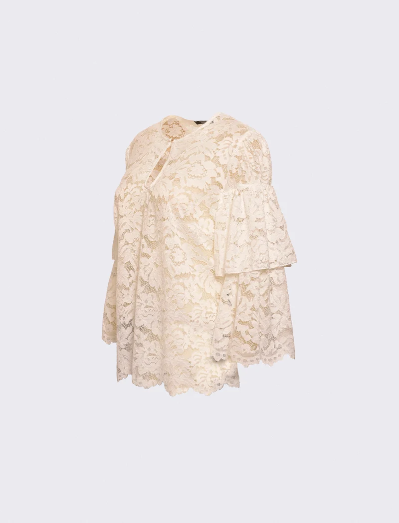 Casacca in pizzo con maniche a campana e scollo a goccia - Bianco latte