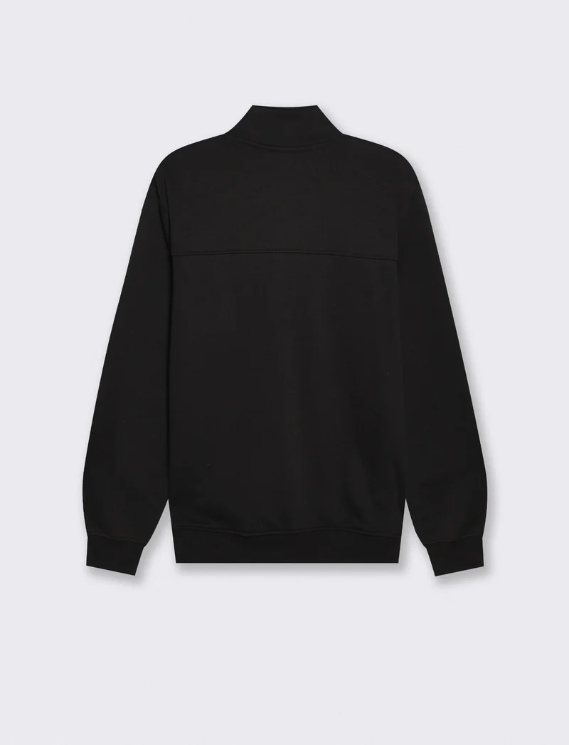Felpa lupetto zip in misto cotone - Nero