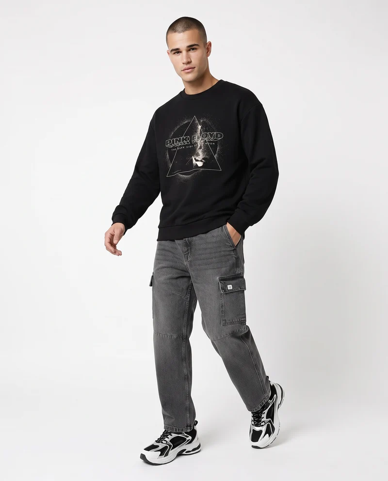 Felpa girocollo Pink Floyd uomo boxy fit - Nero