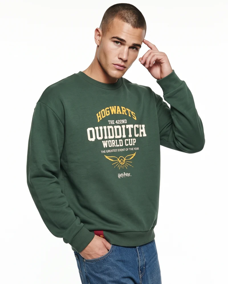 Felpa Harry Potter girocollo uomo boxy fit - Verde