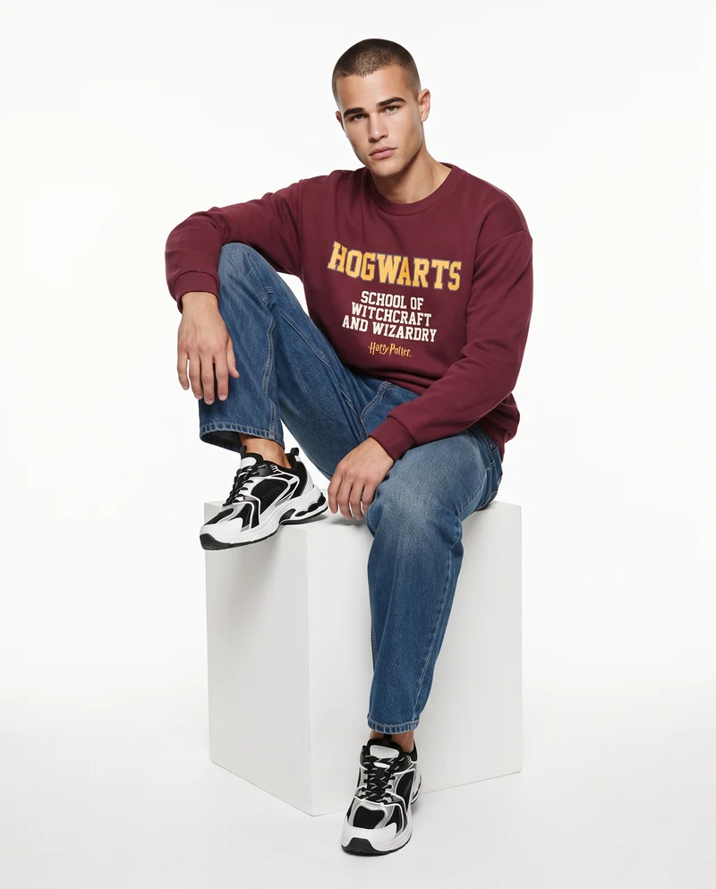 Felpa Harry Potter girocollo uomo boxy fit - Bordeaux