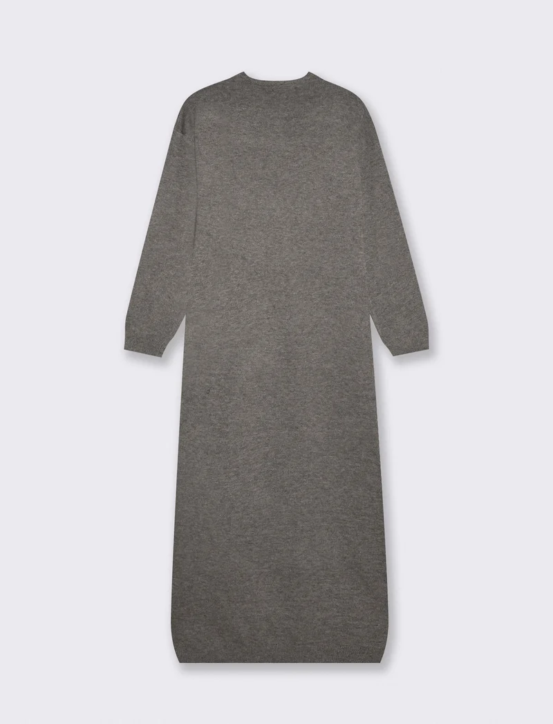 Vestito lungo in maglia con maniche 3/4 - Grigio scuro