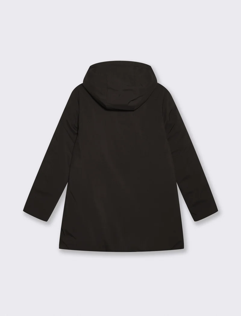 Giaccone lungo double face con capuccio - Nero