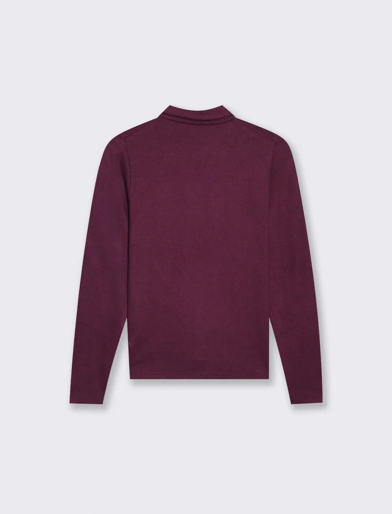 T-shirt polo manica lunga con colletto - Bordeaux