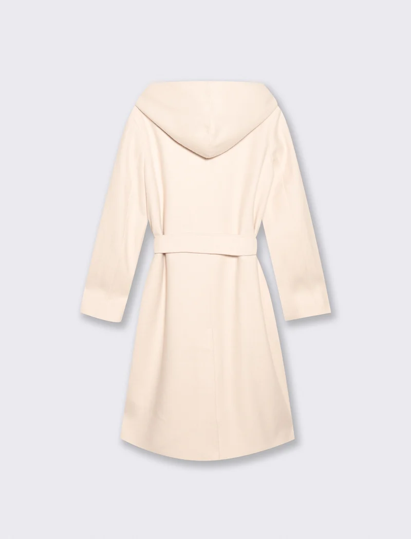 Cappotto basico con cappuccio e cinta - Avorio