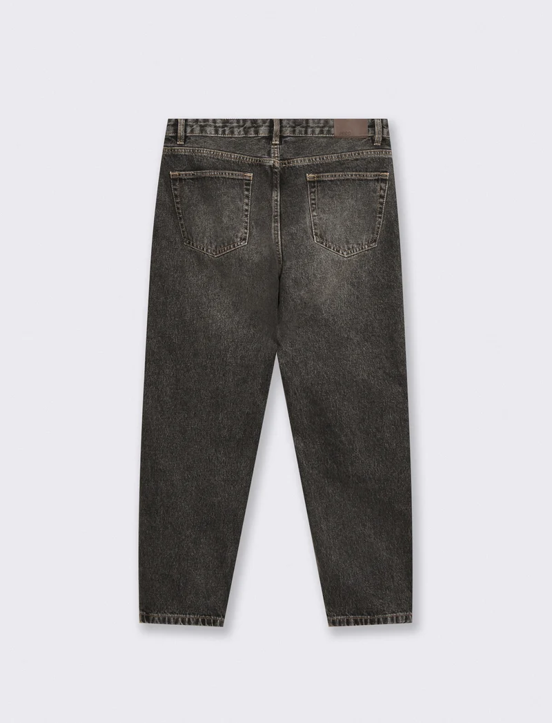 Jeans Nero Straight Fit effetto Slavato - Nero