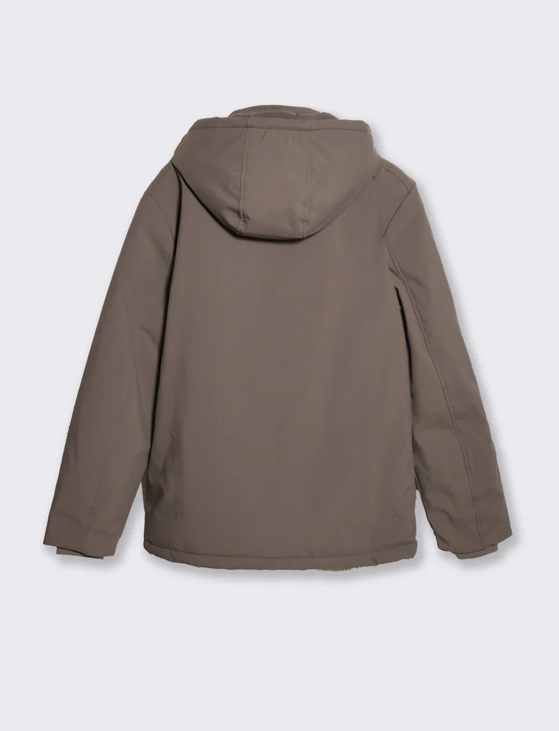 Giaccone imbottito con cappuccio e zip - Grigio