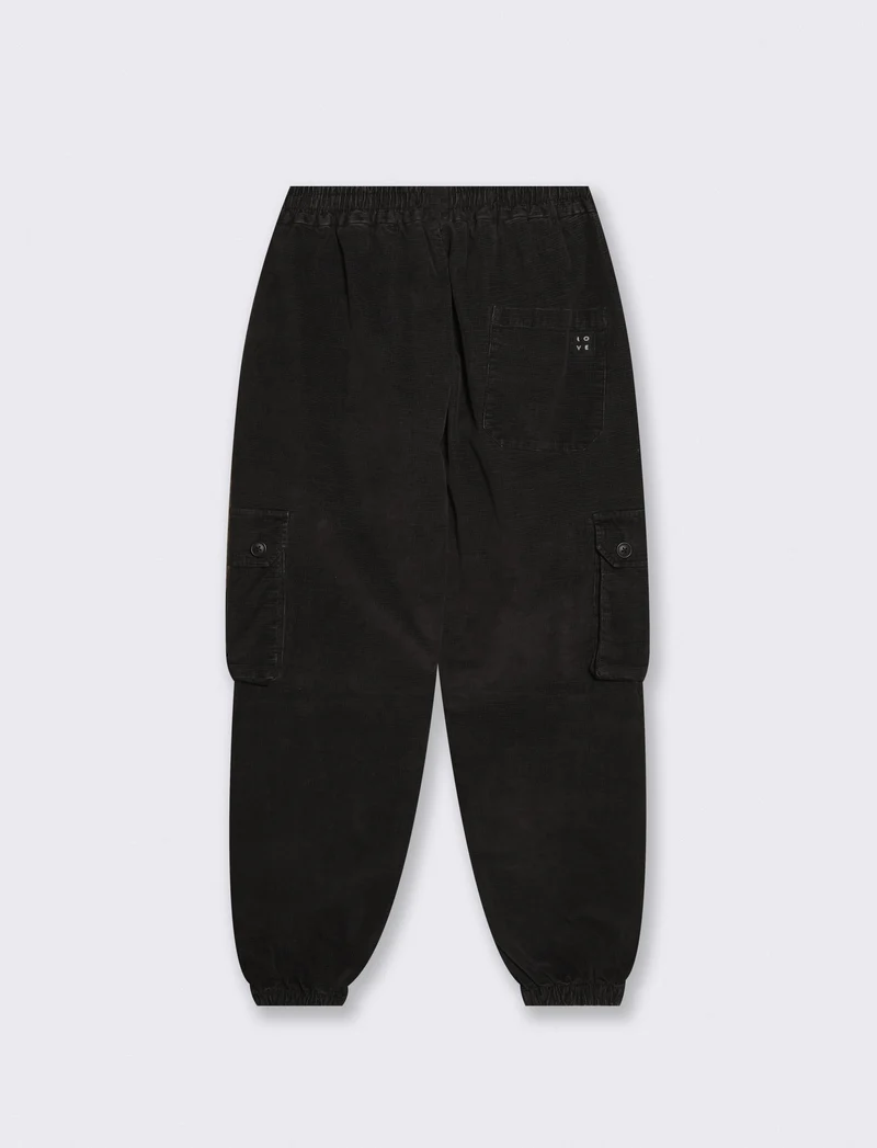 Pantaloni Cargo in Velluto Waffle - Nero
