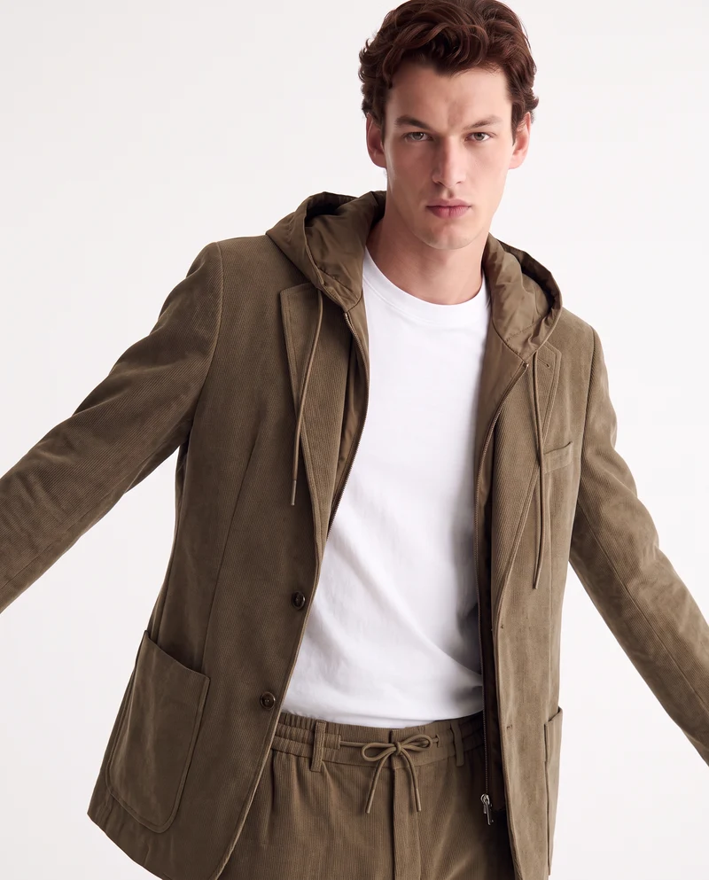 Blazer in velluto uomo con cappuccio regolabile - Moro