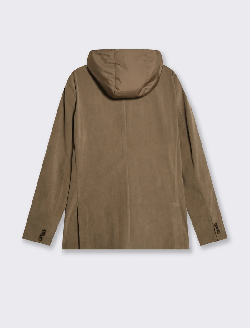 Blazer in velluto uomo con cappuccio regolabile - Moro