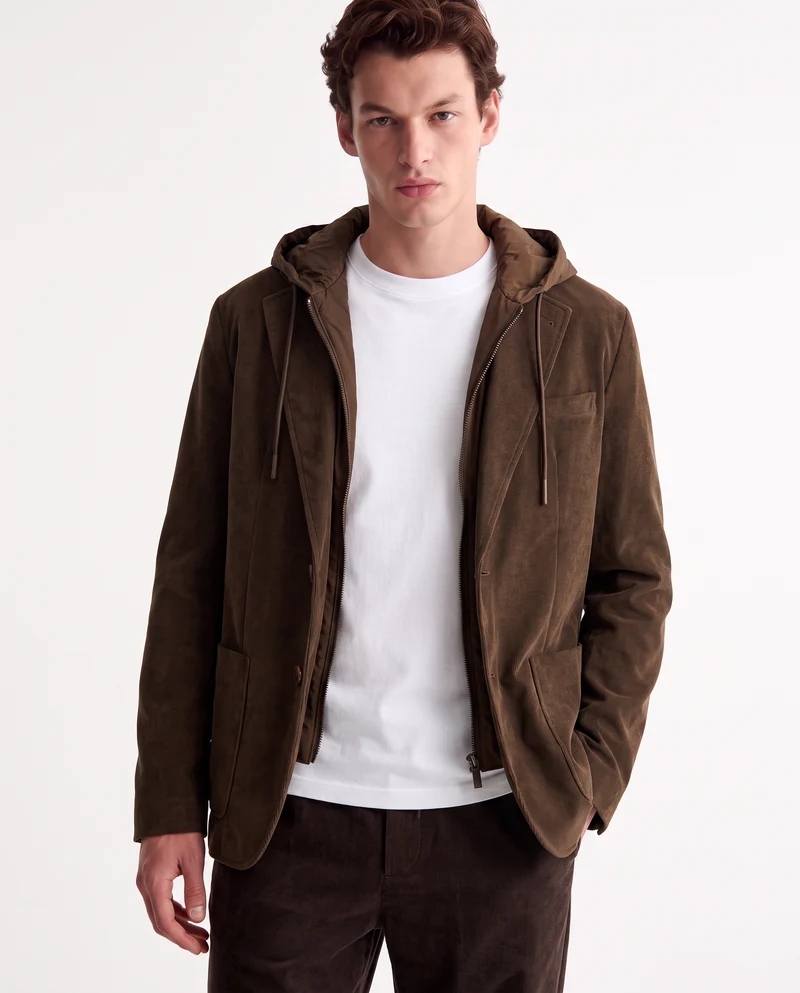 Blazer in velluto uomo con cappuccio regolabile - Verde kaki