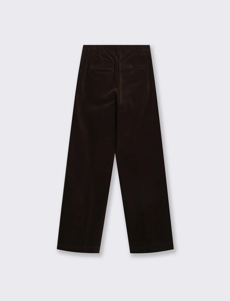 Pantalone in velluto wide leg con elastico - Moro
