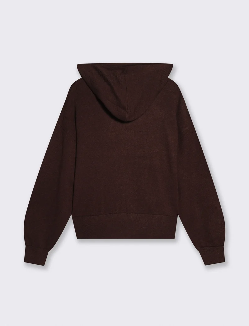 Pullover con zip e cappuccio pratico - Moro