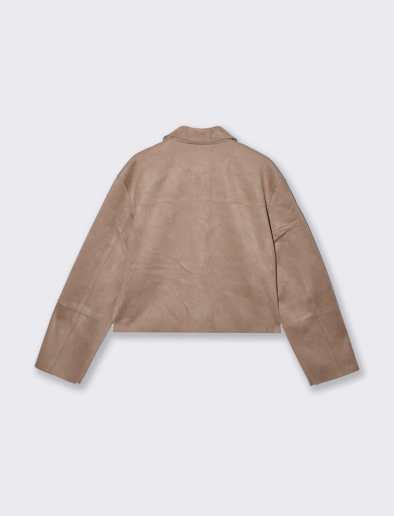 Giacca in suede con colletto e tasche - Beige grano