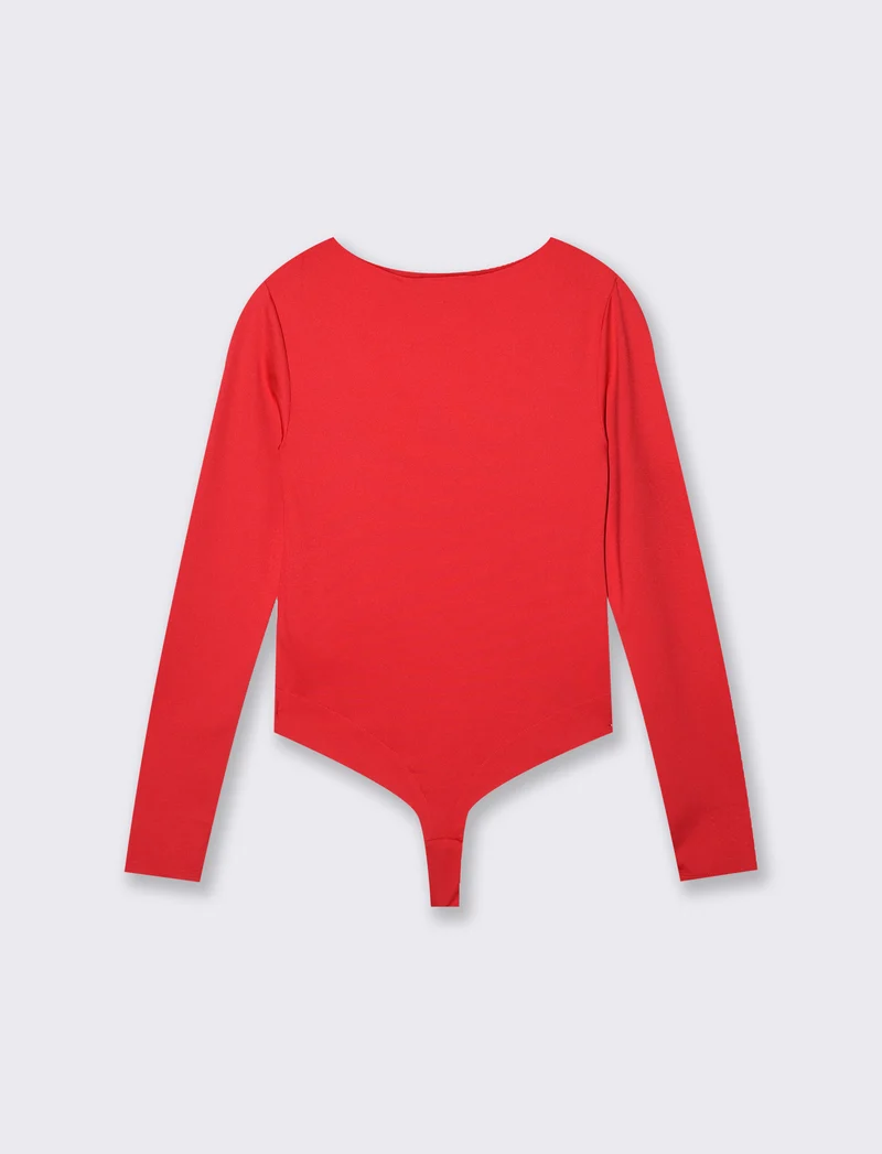 Body a manica lunga con scollo profondo - Rosso