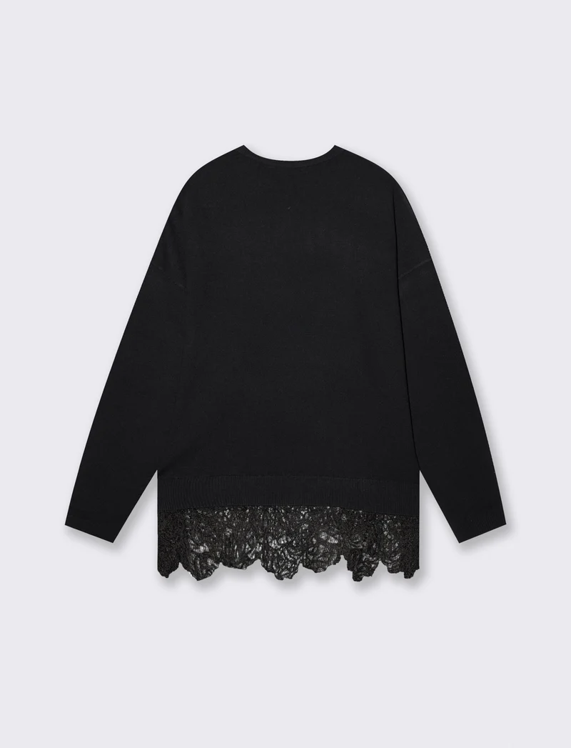 Maglia over paricollo manica lunga - Nero