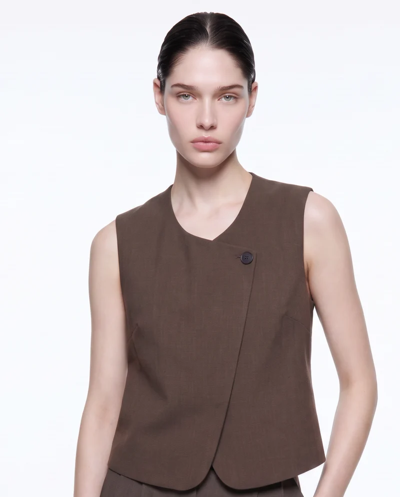 Gilet corto foderato elegante e versatile - Tortora melange