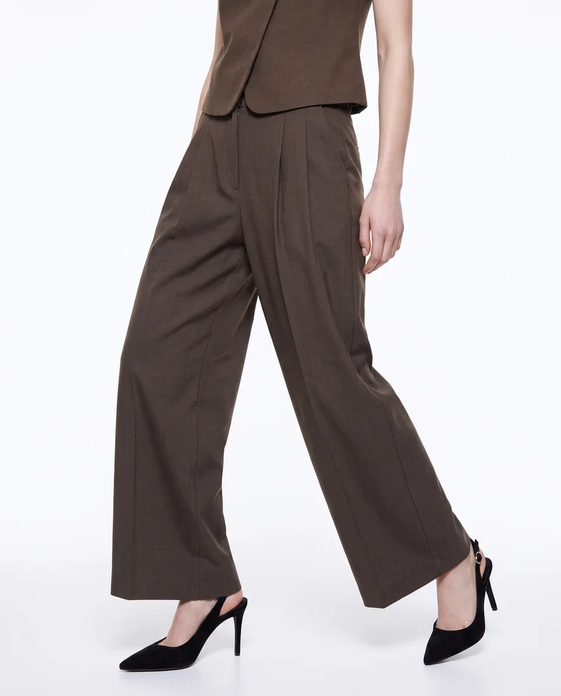 Pantaloni classici con pinches eleganti - Tortora melange