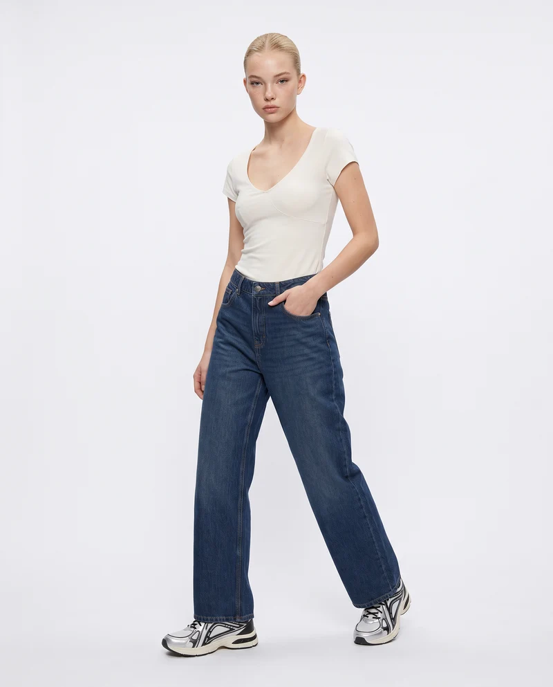 Jeans tapered a vita alta cinque tasche - Denim
